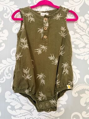 💫10/$25 • Rise Little Earthling Olive Green Palm Print Romper